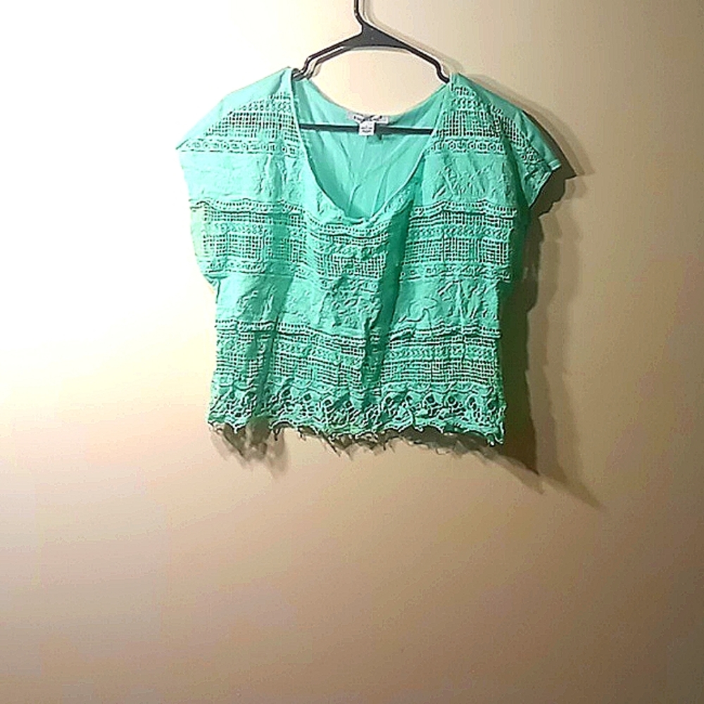 Helium teal netted blouse